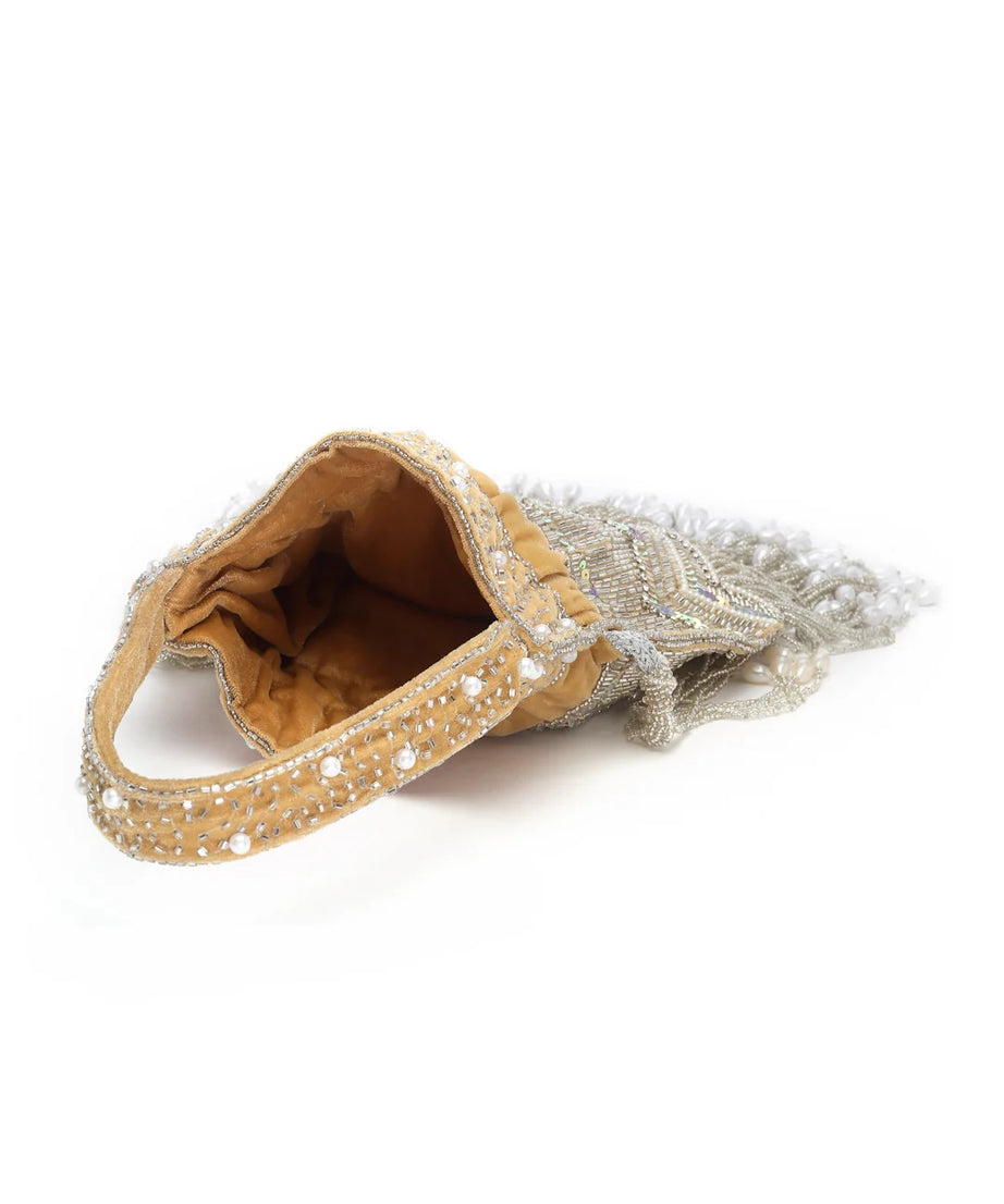 Droop Chevron Embellished Velvet Potli Bag
