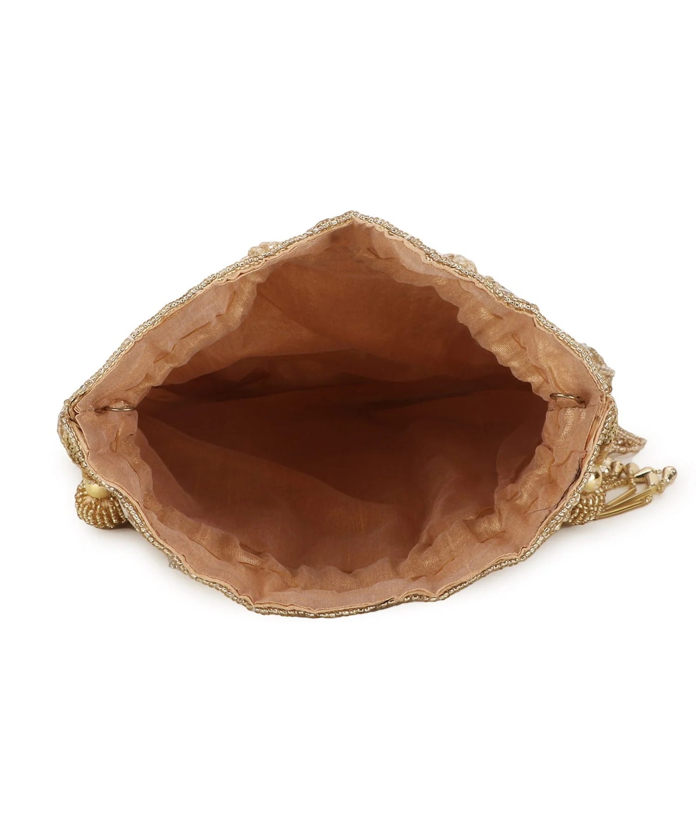 Dangle Chevron Embellished Faux Silk Potli Bag