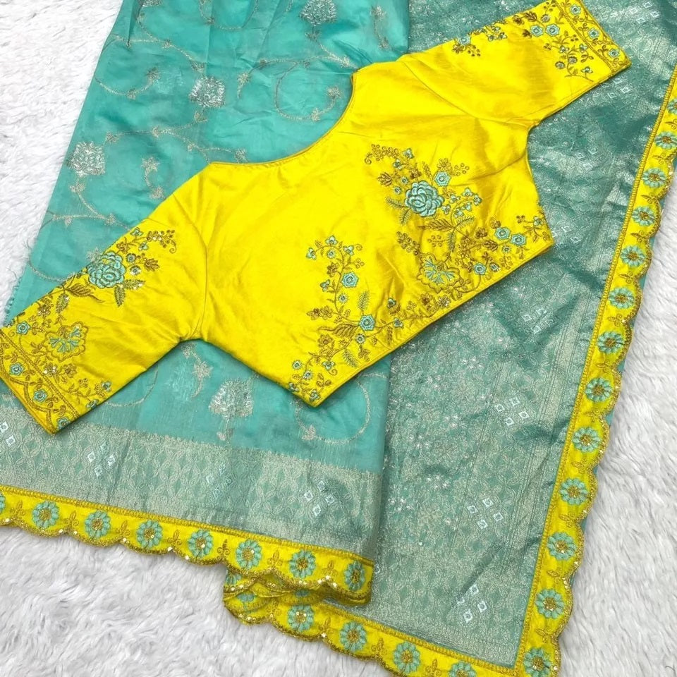 Lichi Silk With Rich Zari & Badla Zari Work Rich Embroidery Lace Saree With Blouse