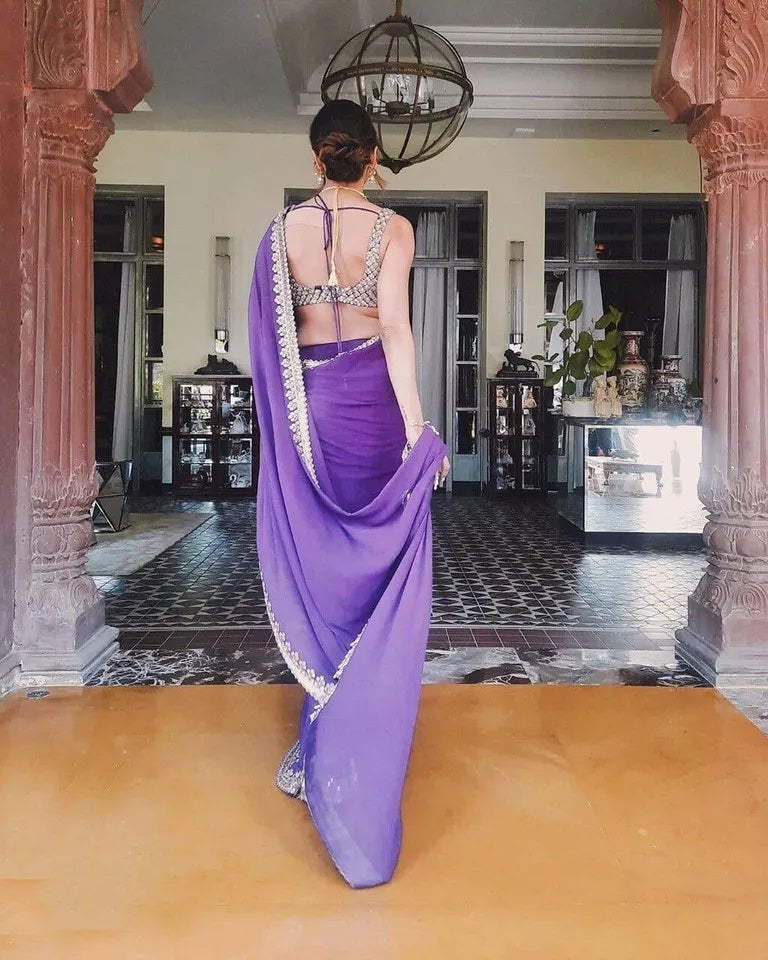 Georgette Wedding Saree & Blouse,Party Function Wear Sari & Blouse