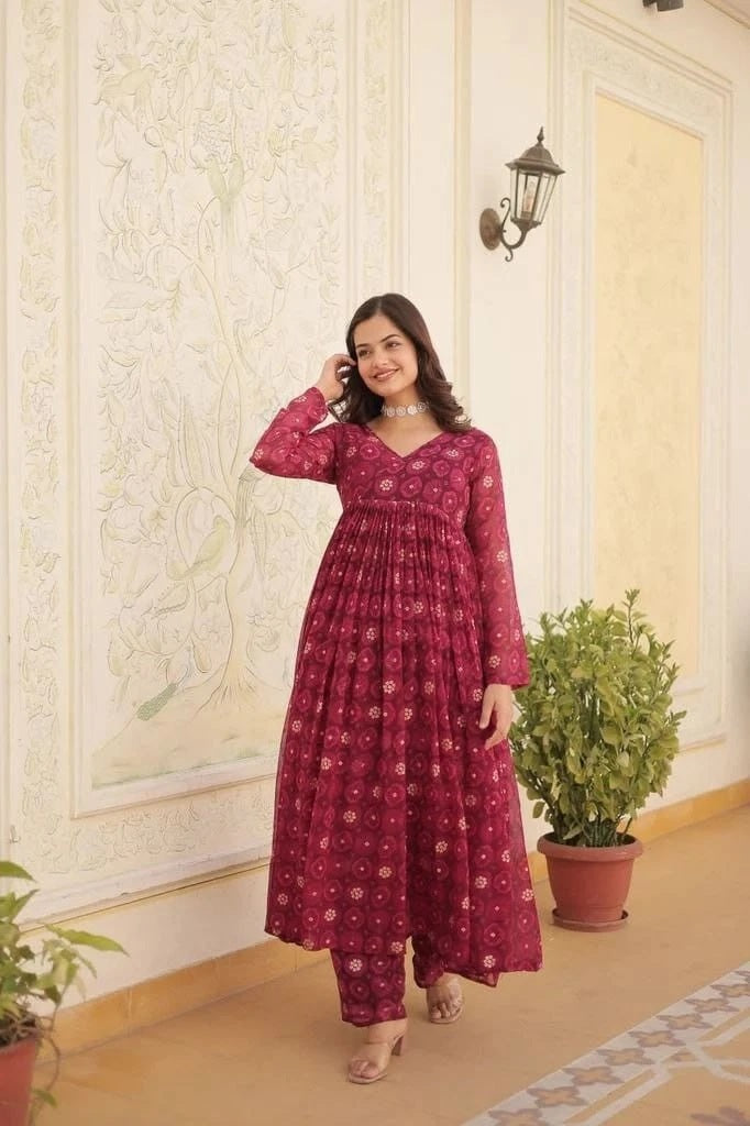 Fancy Stylish Delta silk Round Fleard Long Top For Women's