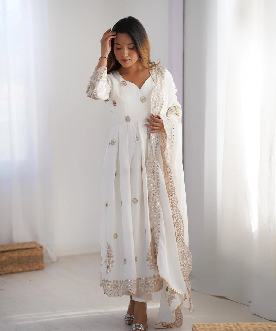 Traditional Designer Chinon Full Stitched Long Anarkali Gown With Dupatta