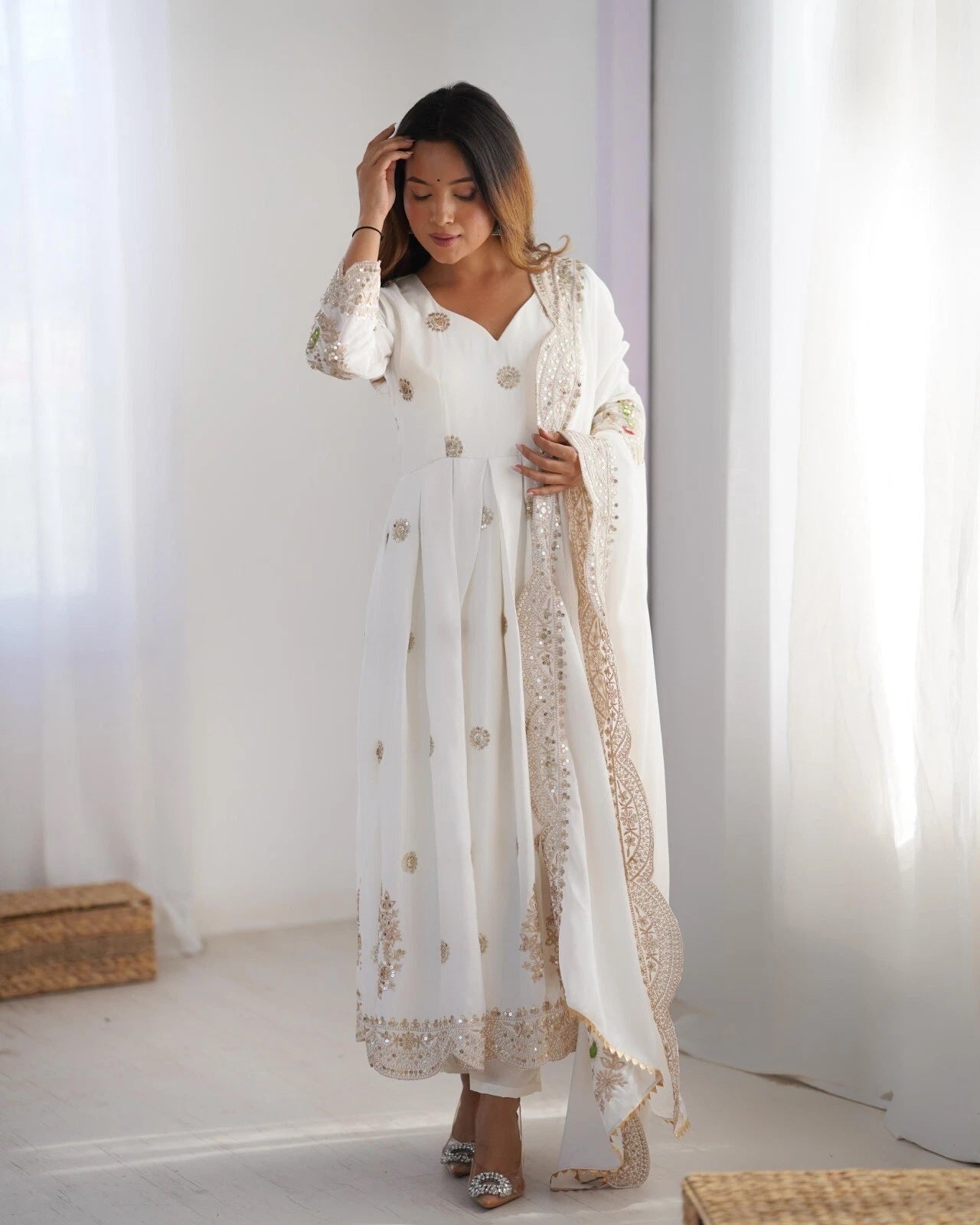 Traditional Designer Chinon Full Stitched Long Anarkali Gown With Dupatta