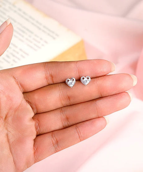 Silver Zircon Small Heart Studs