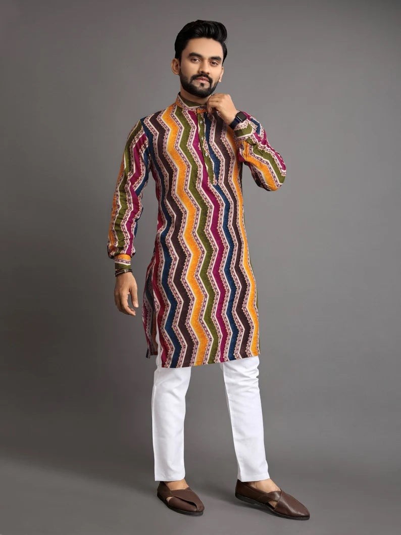 Men's Premium Soft Cotton Foil Print Kurta Pajjama Set