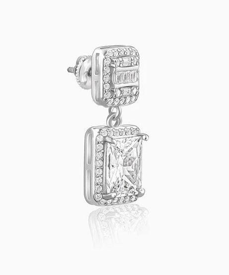 Silver Zircon Bold Baguette Earrings