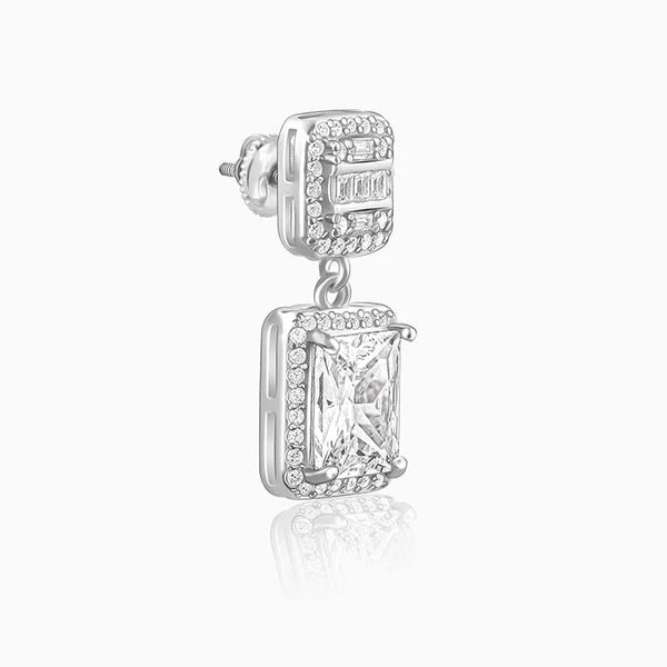 Silver Zircon Bold Baguette Earrings