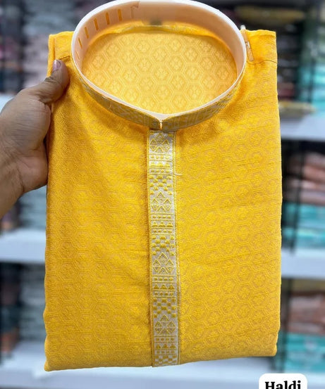 Heavy Jacquard Silk Beautiful Function Full Stitched Kurta Pajama For Men's