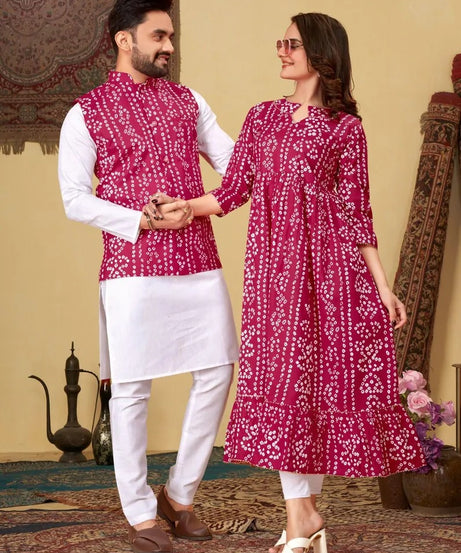 Pure Cotton Bandhni Print Couple Combo Set