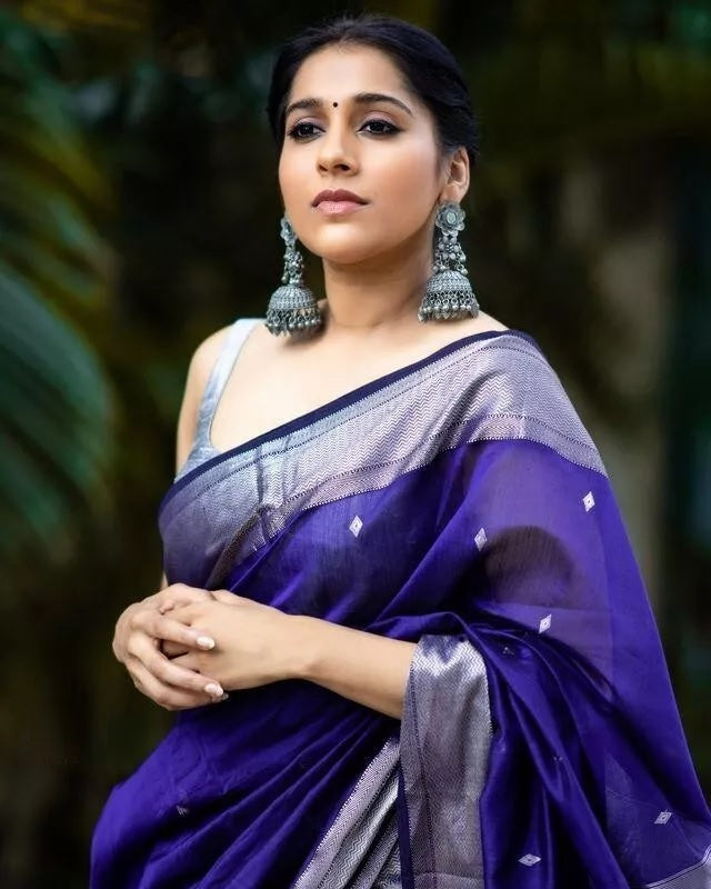 Purple Indian Beautiful Banarasi Soft Silk Saree With Blouse