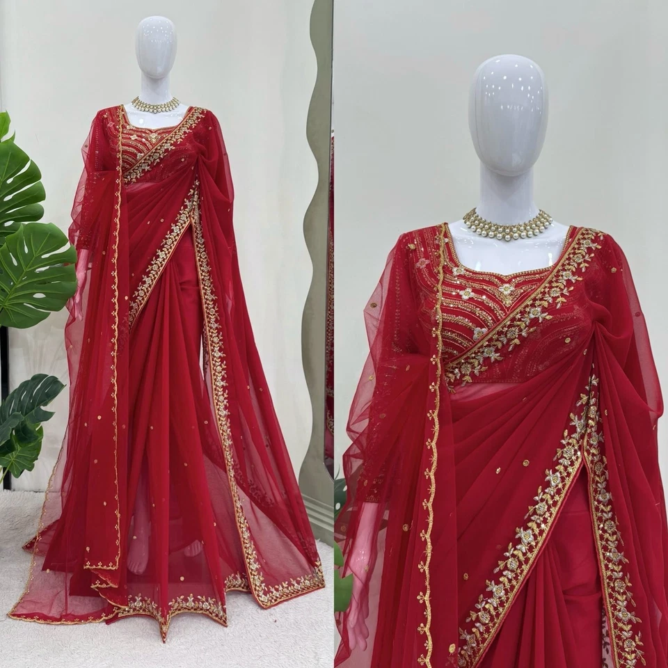 Faux Georgette Designer Traditional Saree Blouse With Dupatta 11-KD