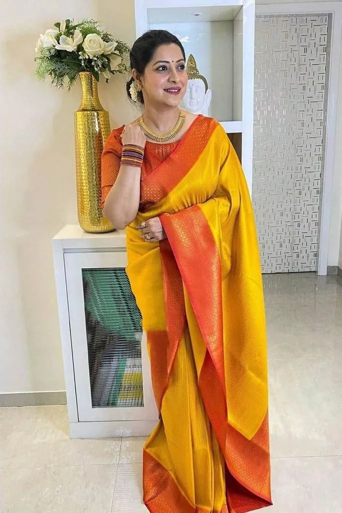 Soft Lichi Silk & Jacquard Work Saree With Blouse