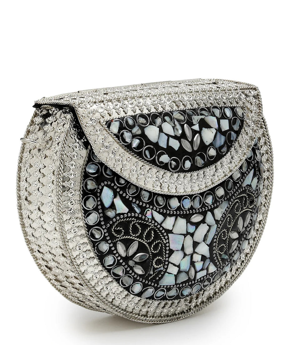 Mosaic Embellished Metal Clutch