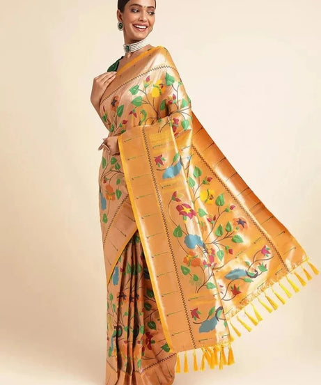 Traditional Banarasi Silk Saree with Gold Zari Weaving Sari & Blouse