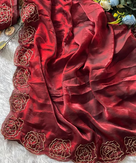Beautiful Wedding Special Heavy Soft Satin Silk Saree,Party Festival Sari