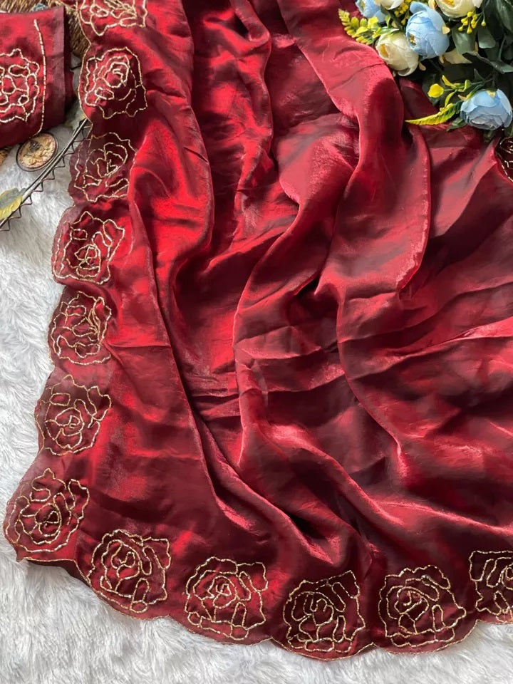 Beautiful Wedding Special Heavy Soft Satin Silk Saree,Party Festival Sari