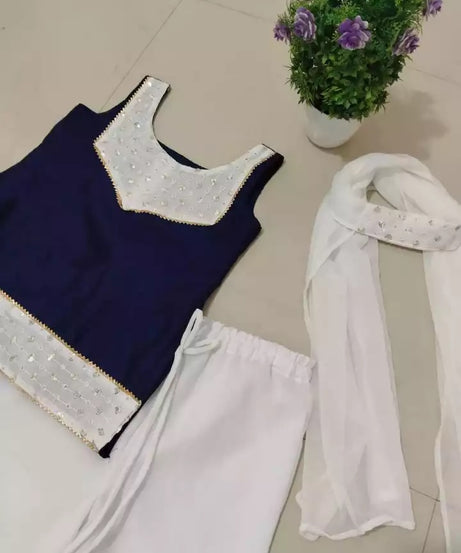 Girls & Kids Georgette Sequence Work Wedding Wear Top Palazzo With Dupatta