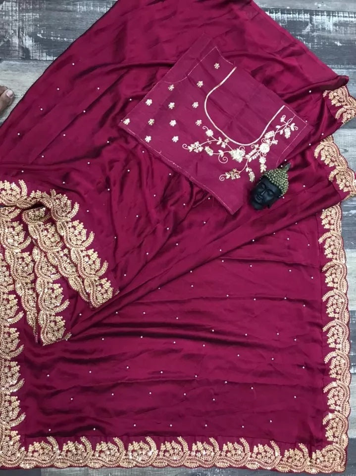 New Heavy Satin Silk Saree Blouse,Party Wedding Wear Sari