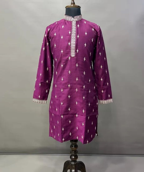Men's Wedding Party Wear Indian Full Stitched Matka Silk Kurta & Pajama Set