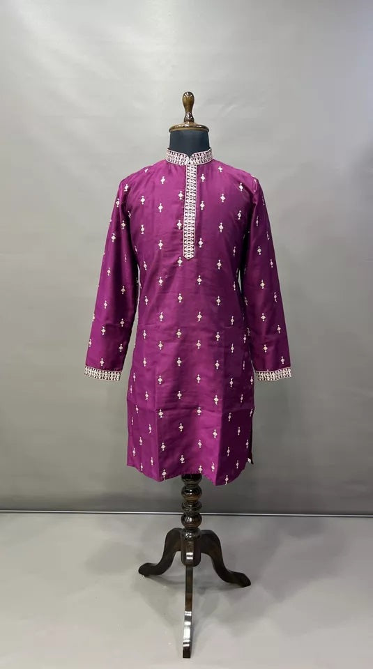 Men's Wedding Party Wear Indian Full Stitched Matka Silk Kurta & Pajama Set