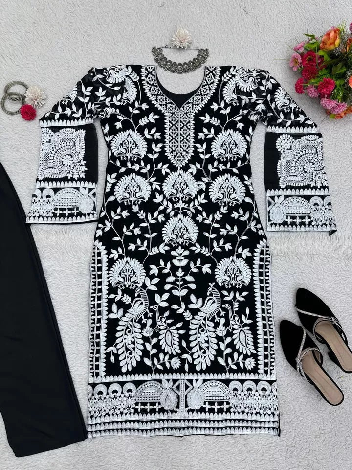 Faux Georgette Beautiful Traditional Kurti & Pant Set