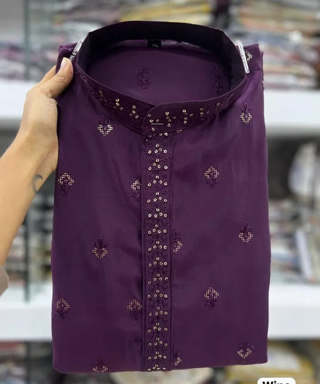Premium Silk Indian Festival Beautiful Full Stitched Men's Kurta Pajama Set