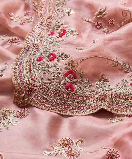 Heavy Satin Silk Fabric With Embroidery Thread Work Saree & Blouse