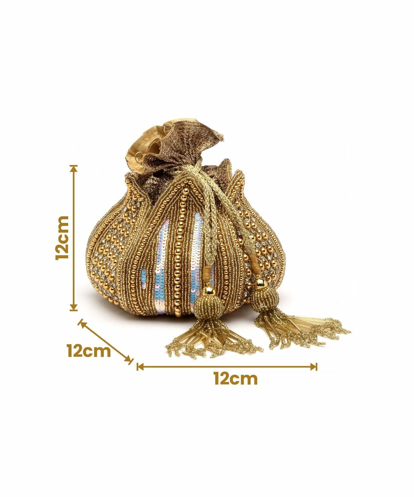 Lotus Stone Work Embellished Faux Silk Potli Bag