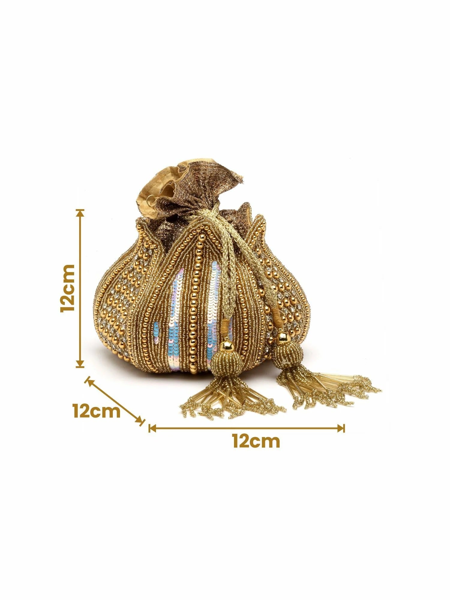 Lotus Stone Work Embellished Faux Silk Potli Bag