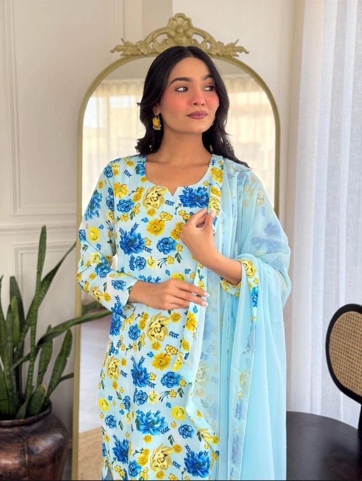 Beautiful Women's Georgette & Print Work Top Bottom & Dupatta Set 12-BS