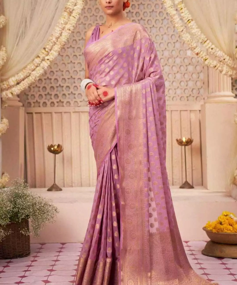 Banarasi Soft Silk Saree With Blouse For Women's