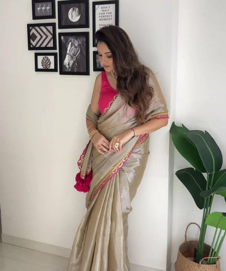 Classic Wear Two Tone Tissue Soft Saree,Wedding Party Sari & Blouse