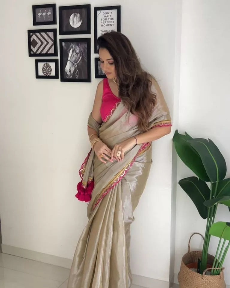 Classic Wear Two Tone Tissue Soft Saree,Wedding Party Sari & Blouse