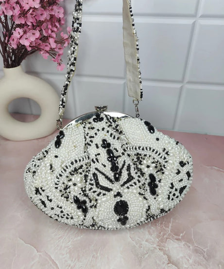 White Designer Pearls Clutch Bag