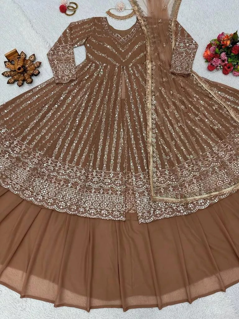 Style Faux Georgette Top Lehenga & Dupatta Set