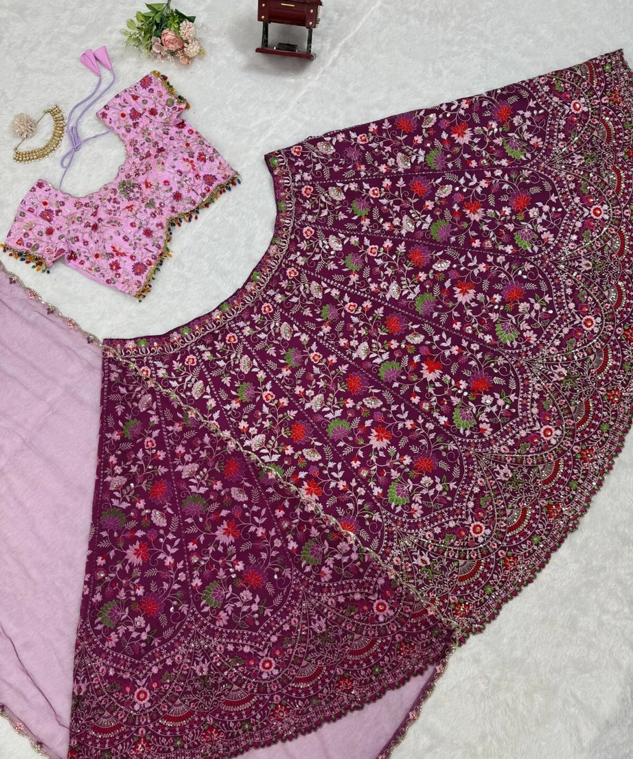 Georgette With Thread Sequence Work Lehenga Blouse & Dupatta