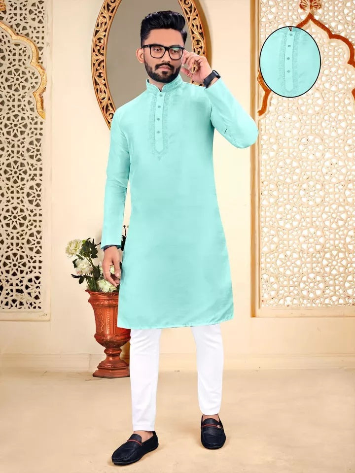 Party Wedding Wear Full Stitched Malbari Fabric Kurta Pajama Set For Men's&nbsp;