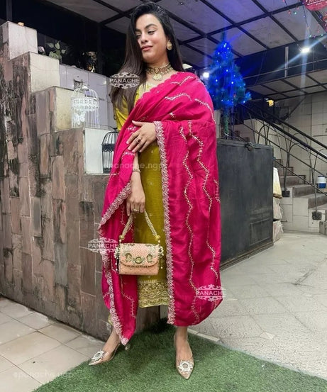 Function Beautiful Full Stitched Heavy Pure Chinon Kurti Bottom Dupatta