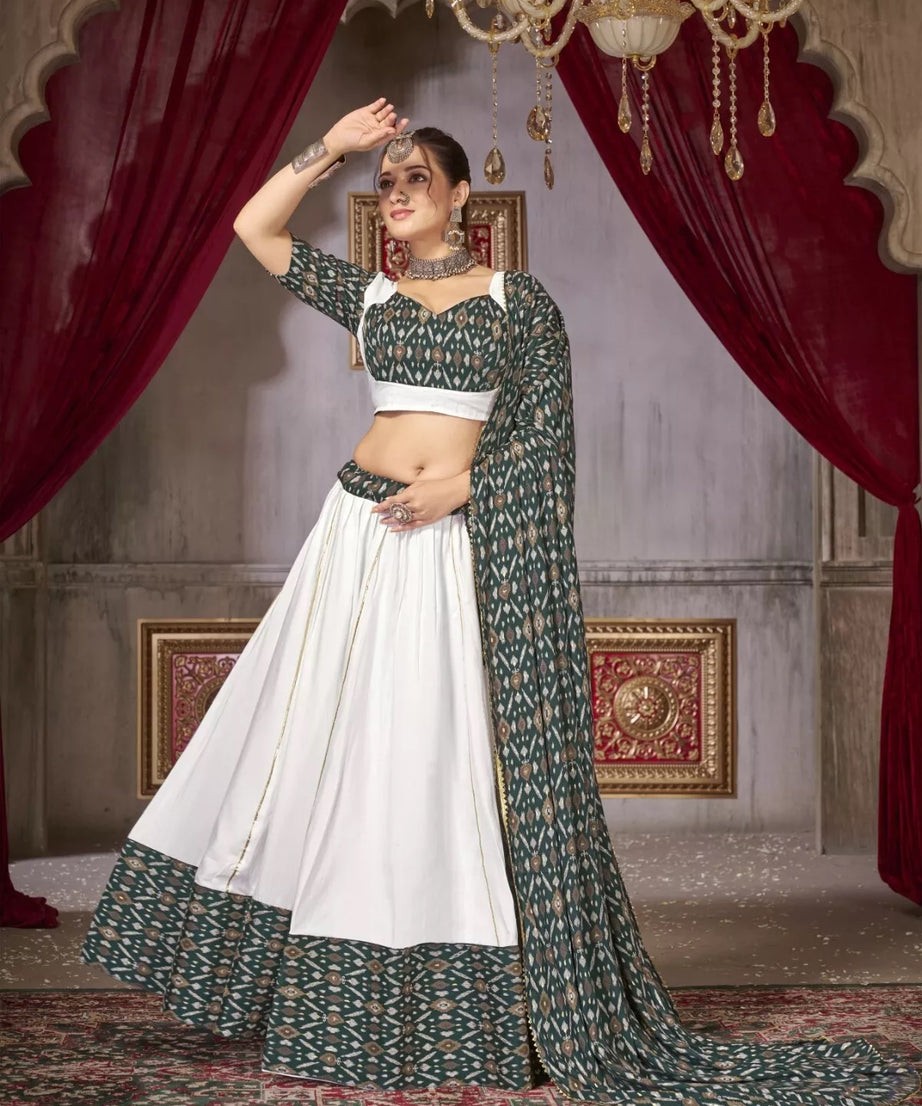Traditional Cotton & Ikkat Print Lehenga Blouse Dupatta