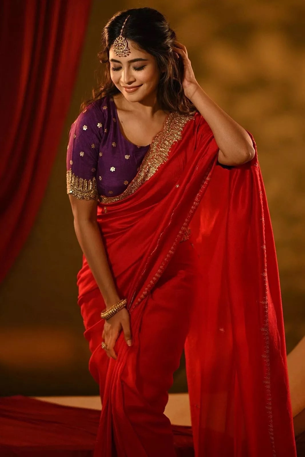 Rich Soft Georgette Fabric With Golden Tunic Sequence Work Saree With Blouse