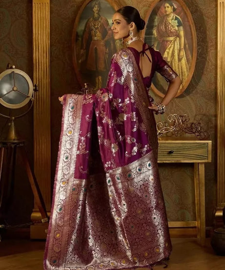 Banarasi Soft Silk Saree & Blouse,Party Wedding Wear Sari & Blouse