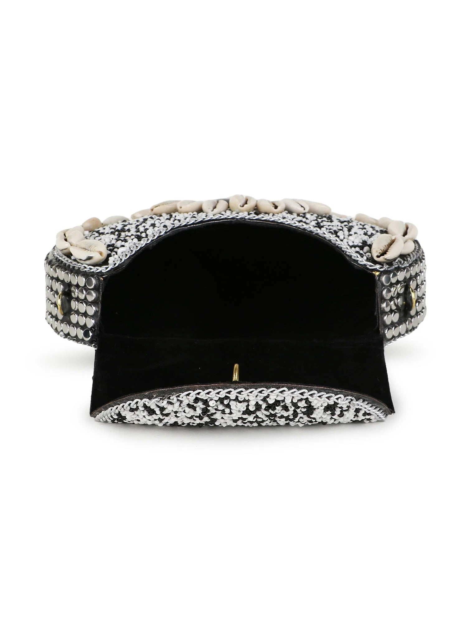 Mosaic Shell Embellished Metal Clutch