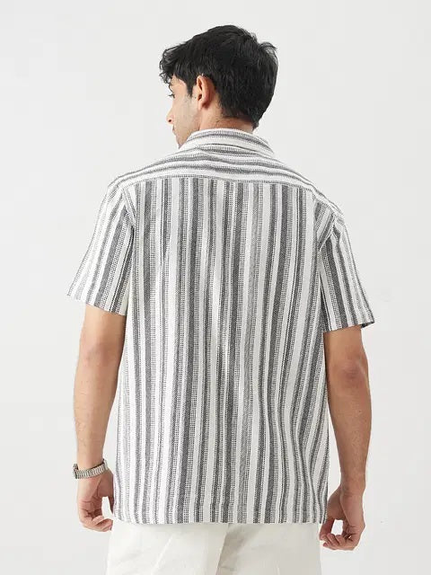 Monochrome Stripes Men Textured Shirts