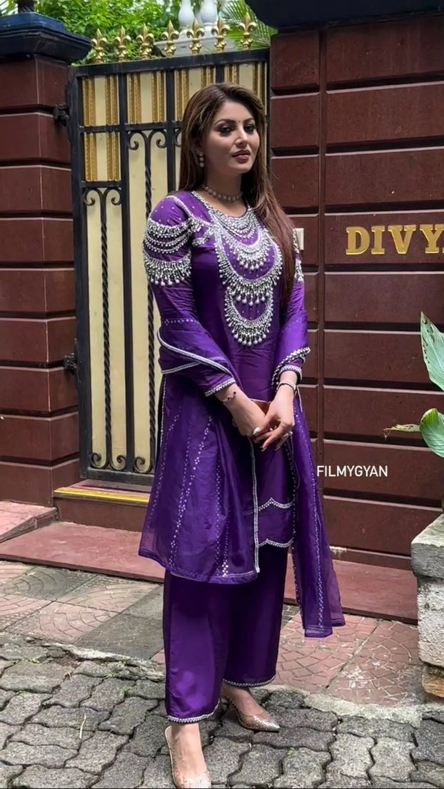 Chinon Silk Bollywood Designer Stylish Top Pant & Dupatta