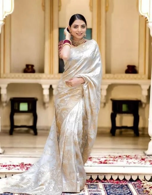 Soft Lichi Silk Indian Party Wear Sari With Blouse