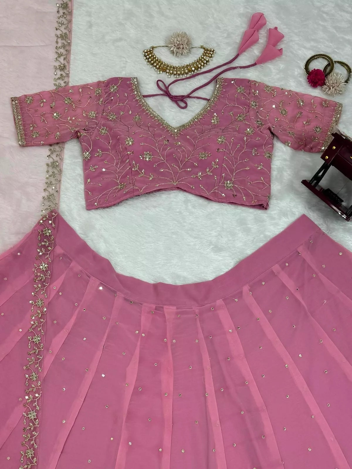 Style Faux Georgette Lehenga Blouse Dupatta
