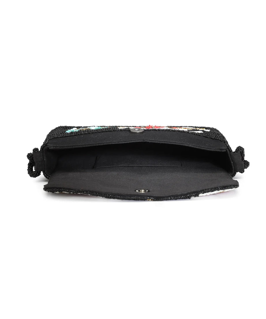 Coffer Floral Embellished Faux Silk Clutch