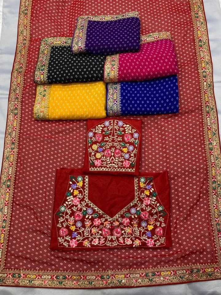 Georgette With Digital Print &Embroidery Work Sari With Blouse