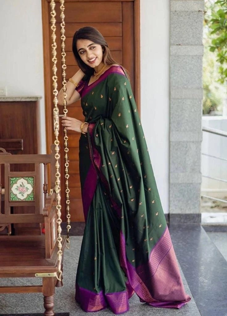 Banarasi Soft Silk Wedding Saree With Jacquard Border Blouse fancy Saree11-KT