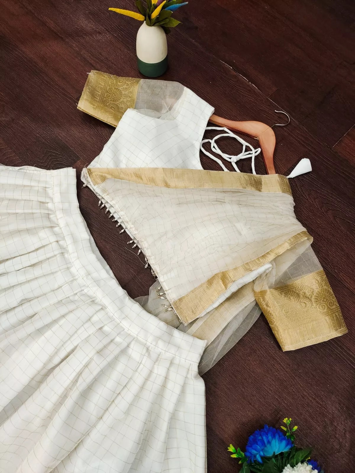 Organza Weaving Chex Lehenga Blouse Dupatta